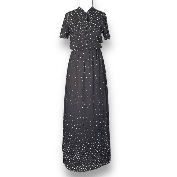 ModCloth Black Dandelion Maxi Dress Bow Detail Tie Neck Sheer Flutter Sleeve XS - Picture 15 of 15